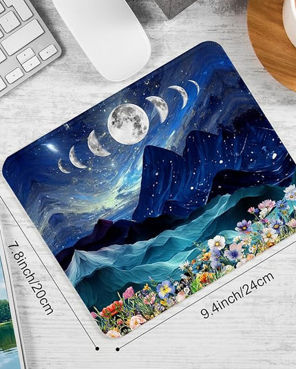 Mountain and Moon Square Mouse Pad,Non-Slip Rubber Base Mouse Pad, Home Office Decoration Desktop Accessory,Laptop Mouse Pad for Office Laptops,9.4x7.8x0.12in