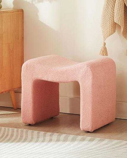 Vanity Stool Foot Rest Small Footstool Ottoman Chair Seating Backless Modern Teddy Velvet Ottoman for Makeup Room Living Room Bedroom Entryway,(Single 1) Pink