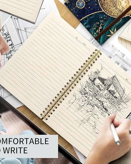 Spiral Journal Notebook, A5 Cute Notebooks for Women Men, College Ruled Hardcover Notebook for Work & Note Taking, 60 Pages Double-Wire Journals for Writing, Abstract Moon