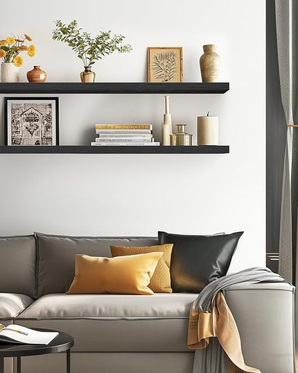 BAYKA Floating Shelves, 48 inches Long Heavy Duty Wall Mounted Rustic Wood Shelves for Bathroom, Bedroom, Living Room, Kitchen, Office, Hanging Shelf for Books/Storage/Decor(Black,Set of 2)