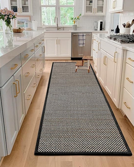 Artoid Mode Washable Non Skid Kitchen Rugs and Mats Doormat, Absorbent Door Mat Rugs for Kitchen Floor Front of Sink Hallway Black 17x60 Inch