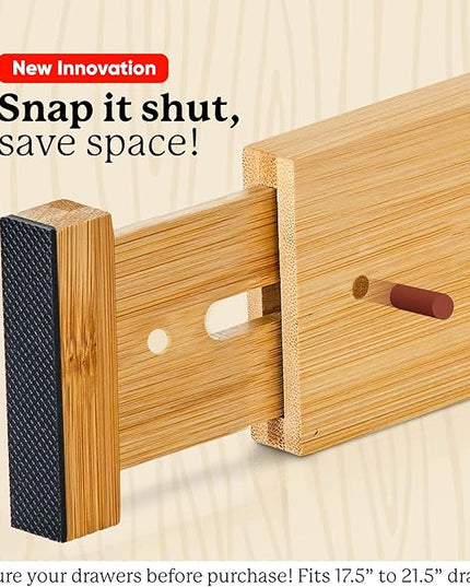 Night Tree Expandable Bamboo Drawer Dividers – Spring-Loaded Wooden Organizers for Clothes, Kitchen Utensils, Bathroom, and Dresser Drawers (18" to 20")