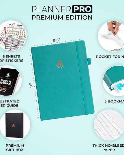 Clever Fox Planner Pro Premium – Luxurious Weekly & Monthly Planner with Budget Organizer for Productivity & Goals, Undated, A4 (Viridian)