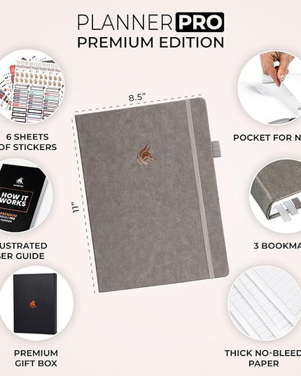 Clever Fox Planner Pro Premium – Luxurious Weekly & Monthly Planner with Budget Organizer for Productivity & Goals, Undated, A4 (Gray)