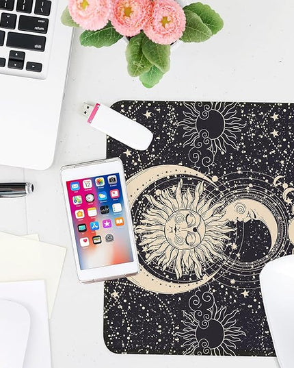 Moon and Sun Square Mouse Pad,Non-Slip Rubber Base Mouse Pad, Home Office Decoration Desktop Accessory,Laptop Mouse Pad for Office Laptops,9.4x7.8x0.12inch.