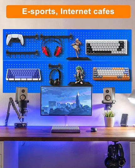 Metal Pegboard Panels 24" x 12" 4 Pack Heavy Duty Steel Pegboard Wall Organizer, Garage Utility Tools Pegboard Storage System for Workbench, Shop, Shed Modular Peg Board Organizer Board Kit (Blue)