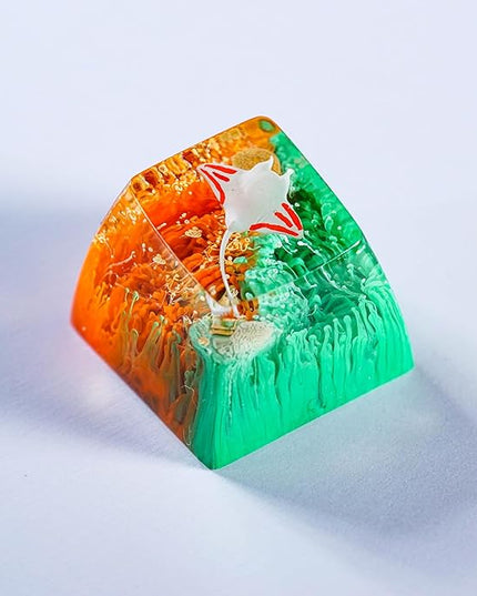 Manta Ray Artisan Keycap Orange Green Coral Reef R1 SA Profile Custom Sea Creatures Keycaps 1U ESC Handmade Gaming Resin Key Cap Cherry MX Switch Compatible Mechanical Keyboard Manta Ray Lover Gift
