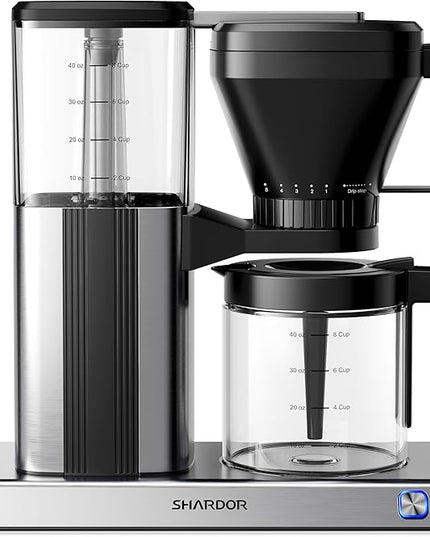 SHARDOR 8-Cup Drip Coffee Maker with Reusable Filter and Glass Coffee Pot，Black and Sliver