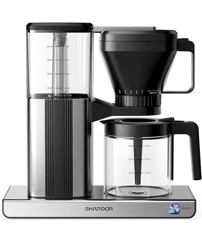SHARDOR 8-Cup Drip Coffee Maker with Reusable Filter and Glass Coffee Pot，Black and Sliver
