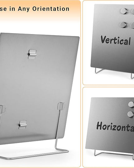 Large Magnetic Bulletin Board – Dry Erase Memo Board with Stand – Metal Easel for Magnet Display – 12x10 Inches + 4 Magnets