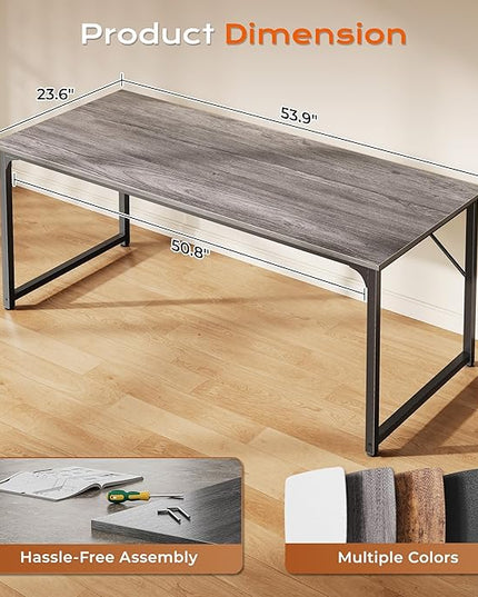 PRAISUN 54 X 24 Inch Computer Desk with Deeper Desktop, Gaming Office Writing Work Desk for Home Office, Study, Bedroom, Work from Home, Metal Frame, Grey