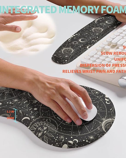 2-in-1 Ergonomic Set, Wave Rise Keyboard Wrist Rest and Massage Bulge Slope Mouse Pad Wrist Support, Cushion Memory Foam Integrated to Relieve Wrist Pain, Constellation