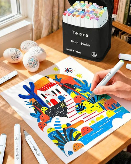 Taotree Alcohol Brush Markers Art Supplies, 61 Pastel Colors Dual Tip Art Coloring Markers Pens, Brush & Fine Tip Sketch, Drawing Supplies Gift for Artist Adult Coloring Book Painting, Sketching