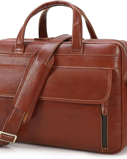 Masa Kawa Leather Briefcase for Men 15.6", 17" Laptop Computer Case Business Travel Work Messenger Cross Body Shoulder Bag