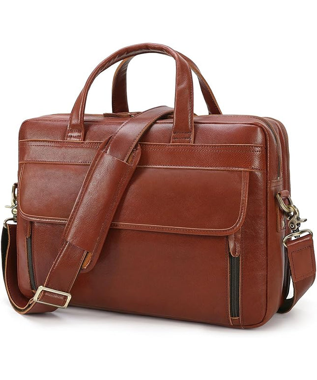 Masa Kawa Leather Briefcase for Men 15.6", 17" Laptop Computer Case Business Travel Work Messenger Cross Body Shoulder Bag