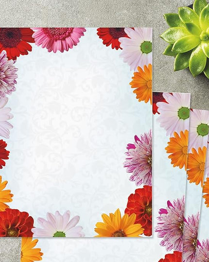 Current Daisy Floral Letter Paper - Spring Stationery Papers With Decorative Daisy Border, Printable Holiday, Wedding & Bridal Shower, & Invitation Sheets, Set of 25, 8 1/2" x 11"