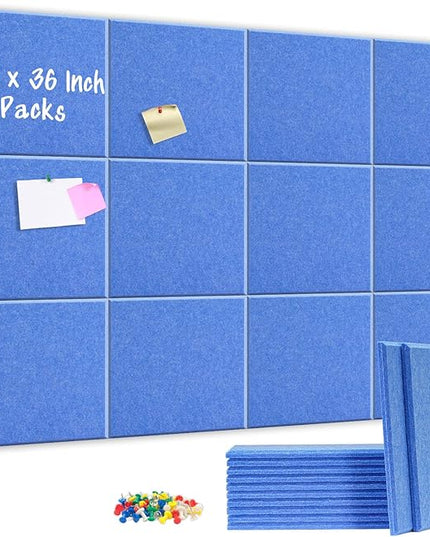 DOLLAR BOSS Large Cork Board for Wall 48" x 36" x 0.5" Bulletin Board 12 Packs Corkboard Tiles Self Adhesive Felt Wall Tiles for Office Home School, Blue