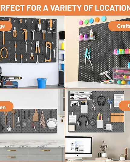 Ultrawall Metal Peg Board Panels with Hooks, Pegboard Wall Tool Organizer for Garage, 74pcs Peg Board with Accessories, 16"X12"