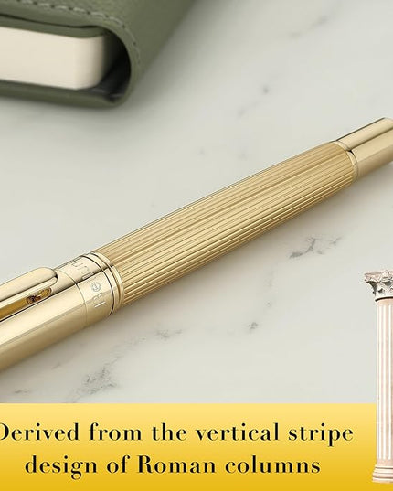 BEILUNER Lighthouse Series Rollerball Pen, 24K Gold Finish Pen Body, Exquisite Vertical Lines, Schneider 850 Refill, Nice Pen Gift Set for Men & Women, Office, Executive and Fancy Designer Pens (Gold)