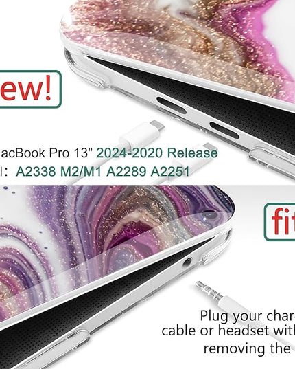 DONGKE Compatible with MacBook Pro 13 inch Case 2024 2023-2020 Release A2338 M2/M1 A2251 A2289 with Retina Display & Touch ID, Plastic Hard Shell & Keyboard Cover & Screen Film - Marbling Art