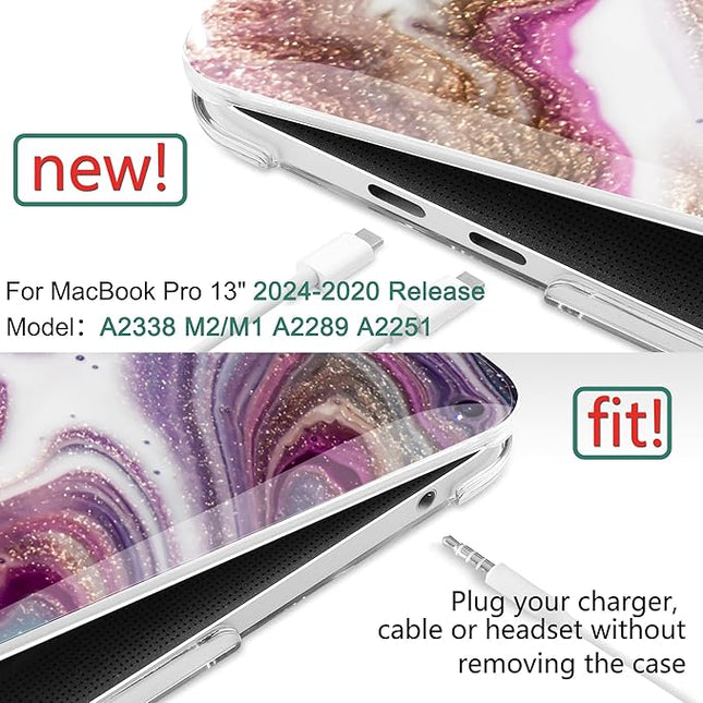 DONGKE Compatible with MacBook Pro 13 inch Case 2024 2023-2020 Release A2338 M2/M1 A2251 A2289 with Retina Display & Touch ID, Plastic Hard Shell & Keyboard Cover & Screen Film - Marbling Art