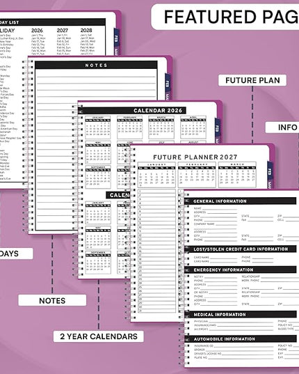 Ensight 2026 Appointment Book and Planner 6.5" x 8.5" Large Hourly Weekly Daily Schedule Book with Tabs, 30 Minute Time Slots, Magenta Calendar Organizer Jan 2026–Dec 2026 Appointment Planner - Magenta