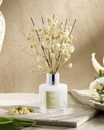 Airkeep Reed Diffuser Set, 3.38 fl oz (100 ml) - Jasmine Lily Lemon Oil Diffusers with 8 Reed Sticks, Home Fragrance Reed Diffuser for Bathroom Shelf Decor