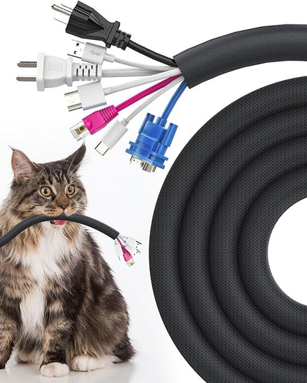 UOMTFAI Dog and Cat Cord Protector 10ft - 1inch, Flexible Cable Sleeve for Easy Cord Management, Protects Cables from Pets Chewing, Ideal for USB, Power, Audio and Video Cords - Black