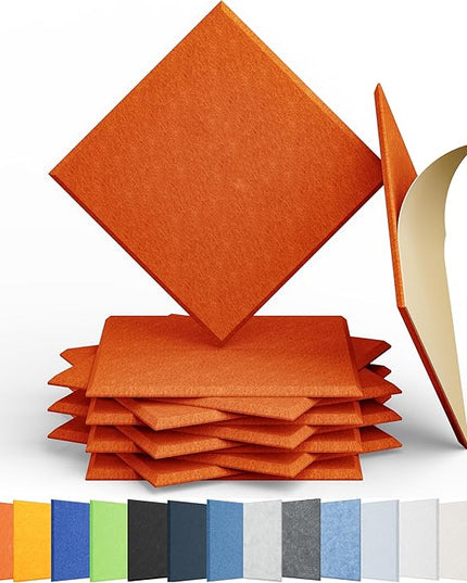 12 Pack Acoustic Panels Self Adhesive Sound Proof Foam, High Density Sound Acoustic Panel, 12X12X0.4 Inch Square Panels in Home, Office, Reccording Room, Studio,and More(Orange-Red)