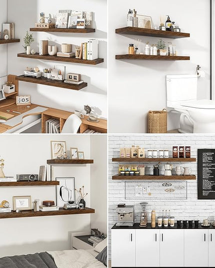 RICHFOCUS 40Inch Floating Shelves for Wall 2 Pack Shelves for Bedroom|Kitchen|Bathroom Wall Mounted Rustic Wood Floating Shelf with Invisible Brackets for Books|Storage|Decor, Rustic Brown