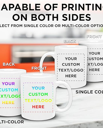 Custom Ceramic Coffee Mugs 11 oz. Set of 10, Personalized Bulk Pack - Coffee cup set, Iced coffee cup, Gaming mug - Creamy White