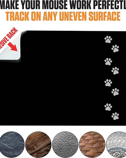 Mouse Pad Adhesive Bottom - Sticks to Any Surface - Portable - Webcam Covers and Screen Cleaner Included (Dog Paw)