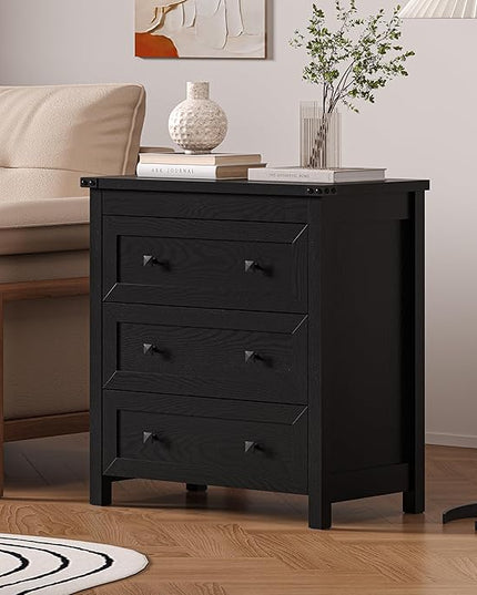 BORNOON 3-Drawer Dresser, Small Wooden Chest of Drawers with Metal Knobs, Water-Resistant Top, Storage Organizer with Anti-Tip Kit for Bedroom, Nursery, Living Room