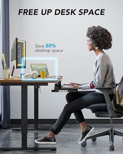 AX WABER Keyboard Tray Under Desk Pull Out with Extra Sturdy Adjustable C Clamp Mount System, 27.3 (32.5 inch Including Clamps) x 11 Inch Slide-Out Platform Computer Drawer for Typing, Black,AX01WB01