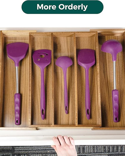 Utoplike Acacia Kitchen Drawer Organizer Expandable, Large Utensils and Cutlery Tray, Adjustable Silverware Divider for Knives Flatware