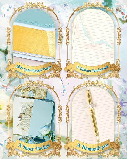 Thick Journal for Women & Girls, 360 Pages A5 Writing Journaling Notebook with Paintings, Women Journal for Writing, Vintage Journal with Gift Box & Pen for Girls Gift Ideas (Ice Blue)