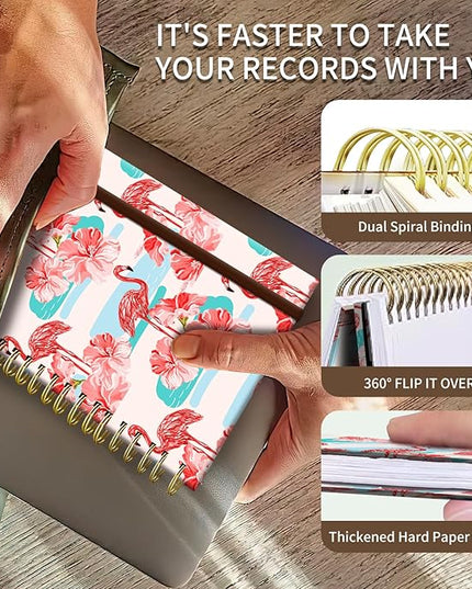 Spiral Journal Notebook, A5 Cute Notebooks for Women Men, College Ruled Hardcover Notebook for Work & Note Taking, 60 Pages Double-Wire Journals for Writing, Cute Flamingo