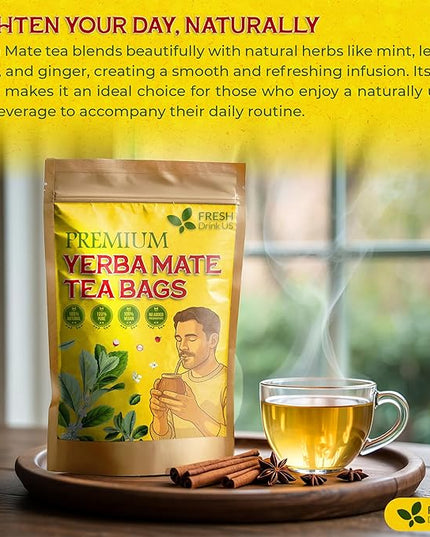 FreshDrinkUS, Yerba Mate Tea Bags | 120 Tea Bags | Traditional South American Herbal Tea – Smooth & Refreshing Flavor – Premium Quality, Sustainably Sourced. Vegan.