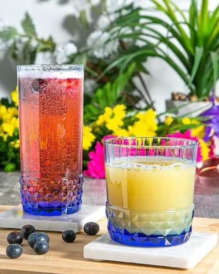 Bormioli Rocco America '20s Set Of 6 Cooler Glasses, 16.5 Oz. Colored Crystal Glass, Sapphire Blue, Made in Italy.