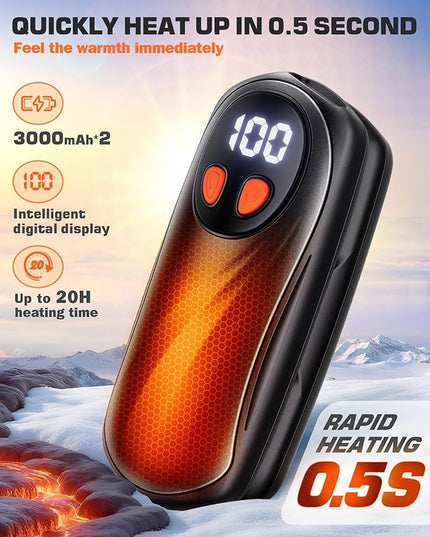 Hand Warmers Rechargeable 2 Pack, 6000mAh Electric Hand Warmers, 5-Level Heating with Battery Display, Reusable Portable Pocket Heater, Gifts for Christmas, Outdoor, Golf, Travel, Hunting, Camping