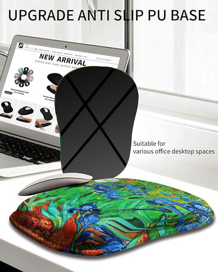 Hokafenle Ergonomic Wrist-Hugging Mouse Pad Wrist Support, U-Shaped Holding Wrist Rest Mousepad for Carpal Tunnel Pain Relief with Cushioned Memory Foam Slope Massage Bulge (10.2x8.3 in,Iris Flower)