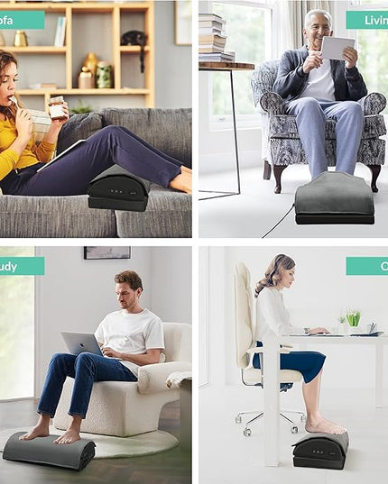 Heated Foot Rest Under Desk at Work, Ergonomic Desk Footrest with Vibrating Massage and Adjustable Height, Foot Warmer with Pocket, 3 Vibration Modes & 2 Heating Levels,Memory Foam,Office Home Gaming