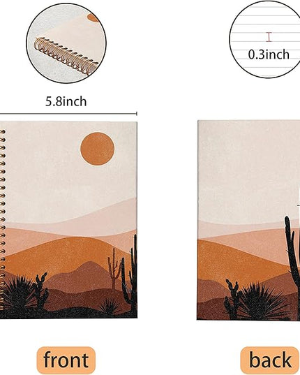 VNWEK Abstract Boho Desert Sun Cactus Landscape Spiral Notebook Journal 5.5×8.3 Inch,Boho Mid-Century Modern Art Lined Hardcover Spiral Notebook for Work Notes Journaling, Gifts for Women Girls