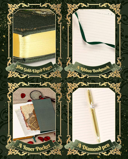 Thick Journal for Women & Girls, 360 Pages A5 Writing Journaling Notebook with Paintings, Women Journal for Writing, Vintage Journal with Gift Box & Pen for Women Gift Ideas (Deep Olive Green)
