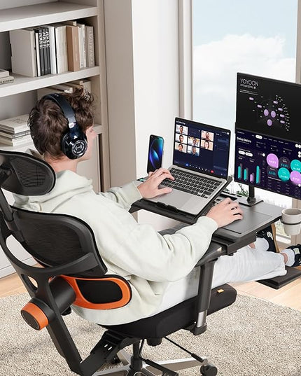 Newtral Laptop Bed Tray Desk, Height & Angle Adjustable Foldable Laptop Stand w/Cup Holder, Mousepad, Laptop Table Bookstand for Gaming, Working, Sofa & Office Chairs Use (Black, Upgrade)