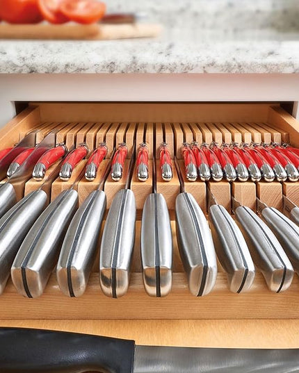 Rev-A-Shelf Dual Row Trim To Fit Knife Block Drawer Organizer with Storage Holder for Kitchen Utensils, 55 Slot Cutlery Tray, Wood, 4WDKB-1