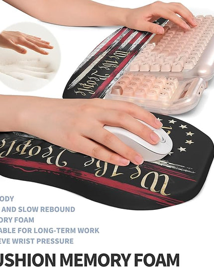 2-in-1 Ergonomic Set, Wave Keyboard Wrist Rest and Massage Slope Mouse Pad Wrist Support, Rebound Memory Foam for Relieve Carpal Tunnel Syndrome and Wrist Pain (Flag)