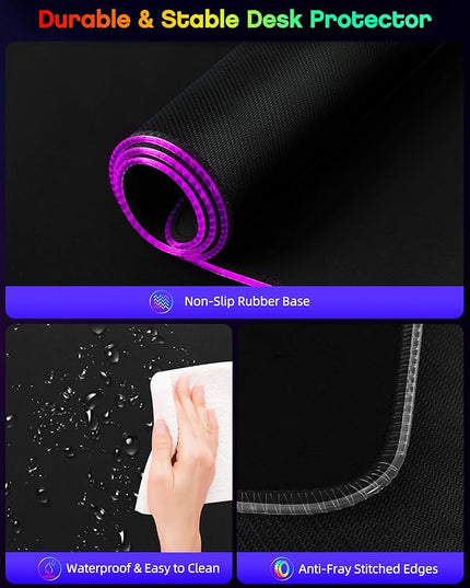 4-in-1 RGB Gaming Mouse Pad with Wireless Charging & Phone Stand, 31.5"x15.8" Large, 24 Light Effects, Non-Slip Base, Waterproof Ultra-Smooth Surface, with Adatper