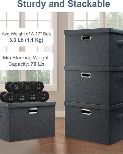 Large 17" 36 Quart Collapsible Stackable Storage Bins with Lids, 5 Packs Dark Gray Foldable Fabric Closet Storage Boxes with Lids Heavy-duty Linen Cube Baskets(17 x 12 x 11)