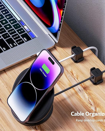 PZOZ 6 Pack Cord Organizer, Adhesive Charger Cable Clips, Wire Holder Keeper Organizer, Charging USB Cable Management for Home Office Desk Phone Car Wall Desktop Nightstand (Black)